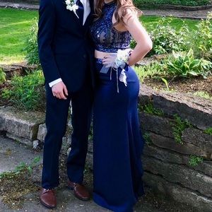 Navy Blue 2-Piece Prom Dress